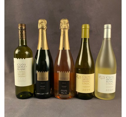 Clos Montblanc hvidvin smagekasse fra vinhuset Clos Montblanc med 5 forskellige hvidvine og mousserende vine